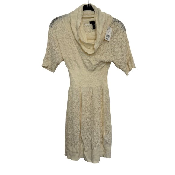 H&M Knit Sweater Dress Women XS Ivory Textured Short Sleeve Cowl Neck - Picture 1 of 5
